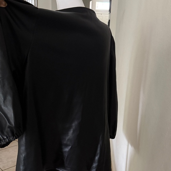 Marc New York Black FAUX LEATHER V-Neck Blouse - Picture 3 of 3